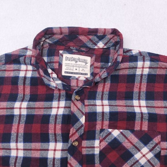 One Day Away Tartan Flannel Button Up Shirt Mens Size Medium M Blue Maroon - Picture 1 of 10